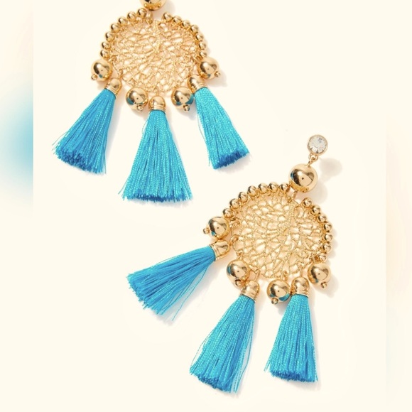 Lilly Pulitzer NWT Sea Dreamer Cumulus Blue Gold Tone Dangle Earrings (J025) - Picture 4 of 8